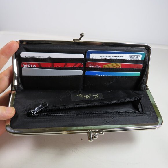 Vera Bradley kiss lock x2 Pirouette pattern clutch wallet Quilted black & red - Picture 5 of 9